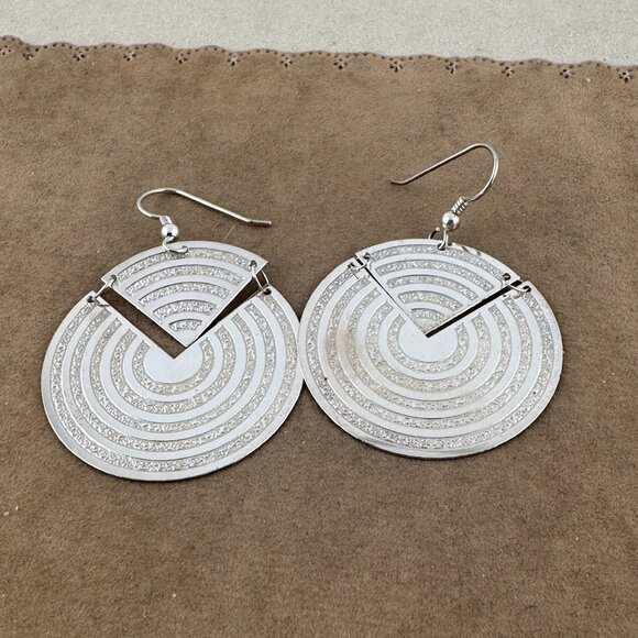 Shimmering Sterling Silver Pop Modern 2 Piece Earrings (Pi) French Wires - Picture 4 of 8